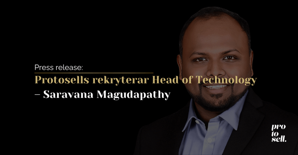 Banner på Protosells press release om Saravana Kumar som är Head of Technology
